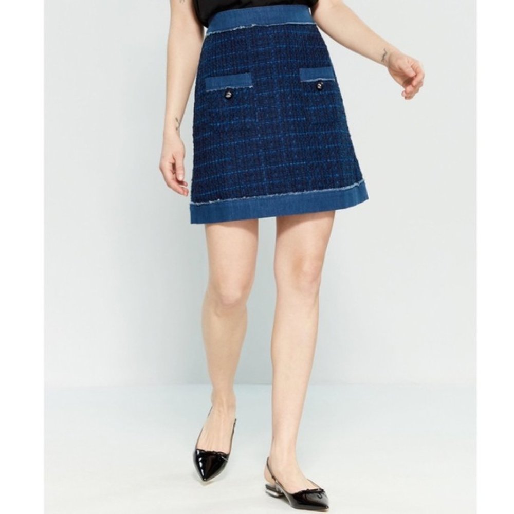 Kate Spade New York Denim Trim Tweed Skirt - Picture 2 of 7